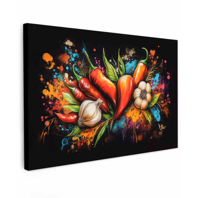 Groente - Peper - Knoflook - Graffiti - Verf - Kleurrijk canvas 2cm klein -z3d