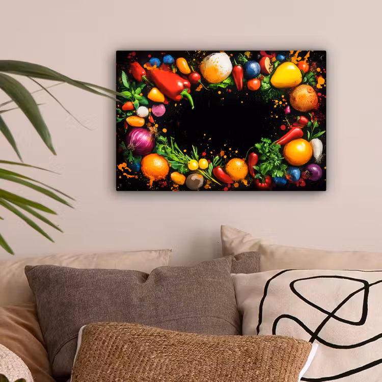 Groente - Graffiti - Kleurrijk - Koken - Abstract canvas 2cm klein -sfeer1