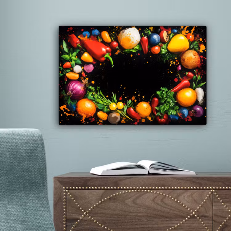 Groente - Graffiti - Kleurrijk - Koken - Abstract canvas 2cm klein -sfeer4