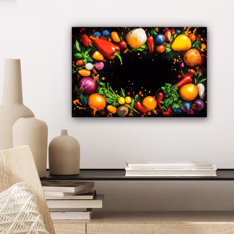 Groente - Graffiti - Kleurrijk - Koken - Abstract canvas 2cm klein -sfeer6