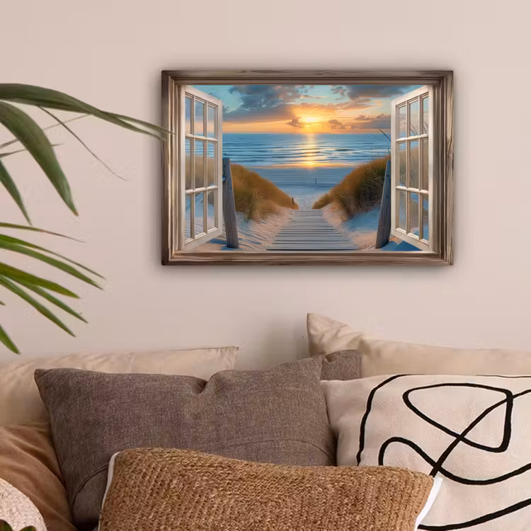 Doorkijk - Strand - Pad - Zonsondergang canvas 2cm klein -sfeer1