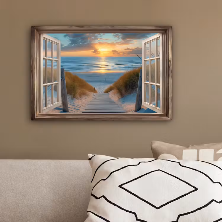 Doorkijk - Strand - Pad - Zonsondergang canvas 2cm klein -sfeer3