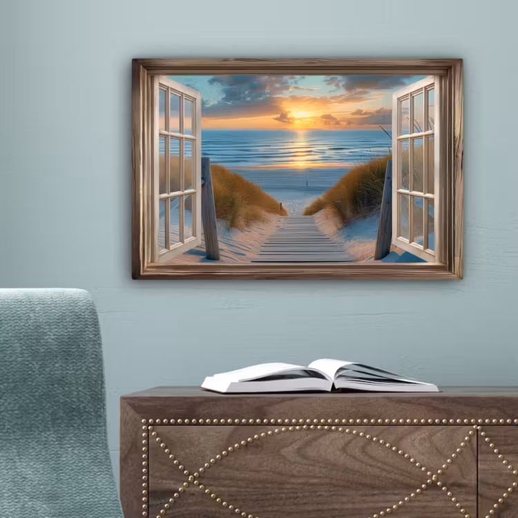 Doorkijk - Strand - Pad - Zonsondergang canvas 2cm klein -sfeer4