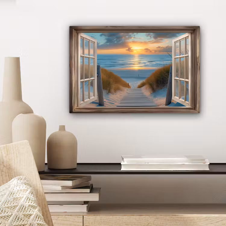 Doorkijk - Strand - Pad - Zonsondergang canvas 2cm klein -sfeer6