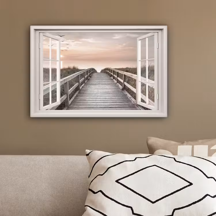 Doorkijk - Strand - Zee - Zonsondergang canvas 2cm klein -sfeer3