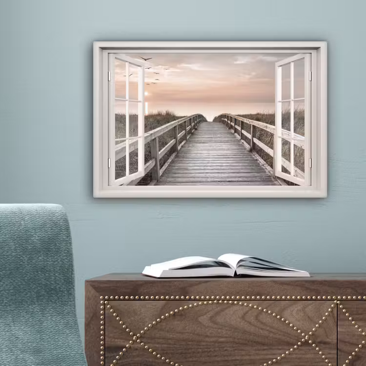 Doorkijk - Strand - Zee - Zonsondergang canvas 2cm klein -sfeer4