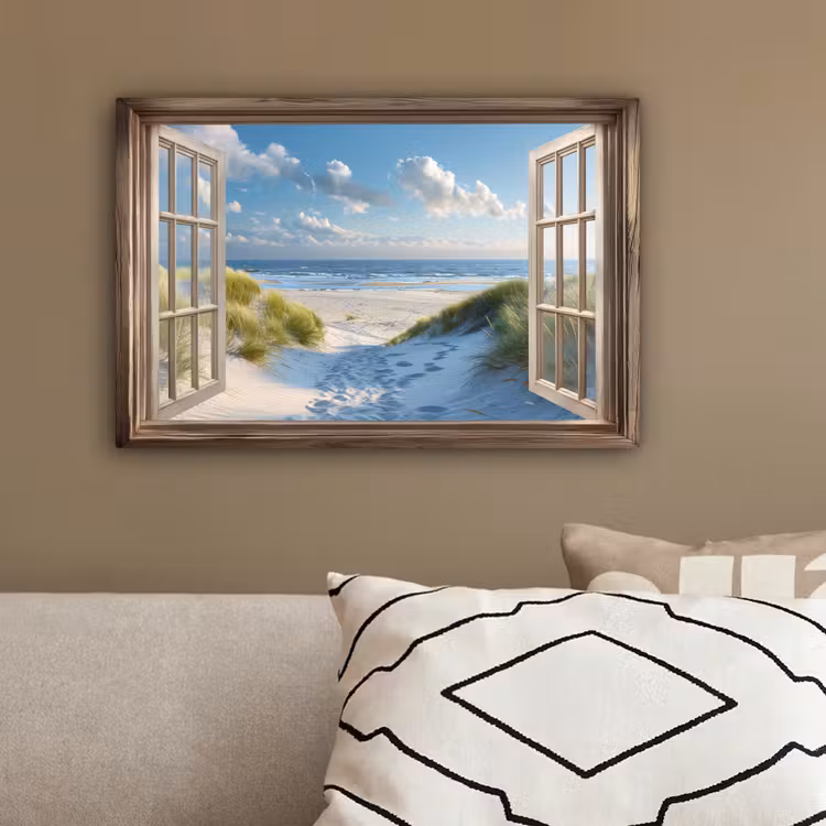 Doorkijk - Strand - Raam - Duinen - Zee canvas 2cm klein -sfeer3