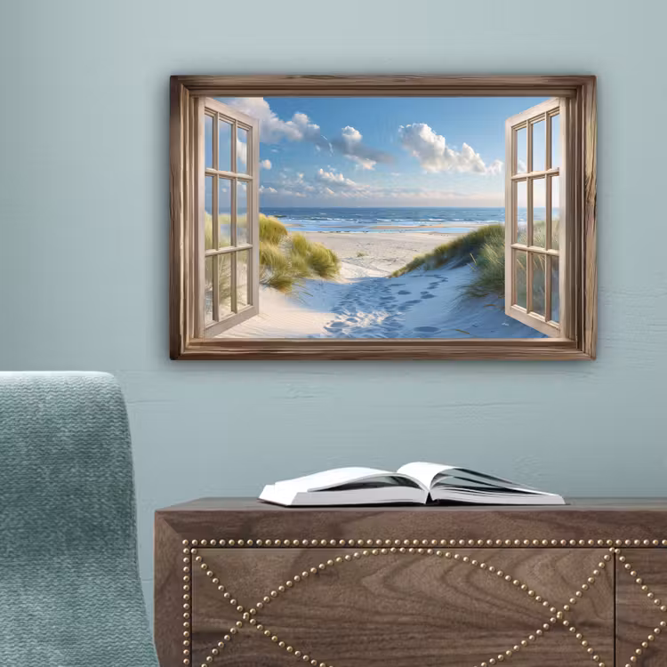 Doorkijk - Strand - Raam - Duinen - Zee canvas 2cm klein -sfeer4