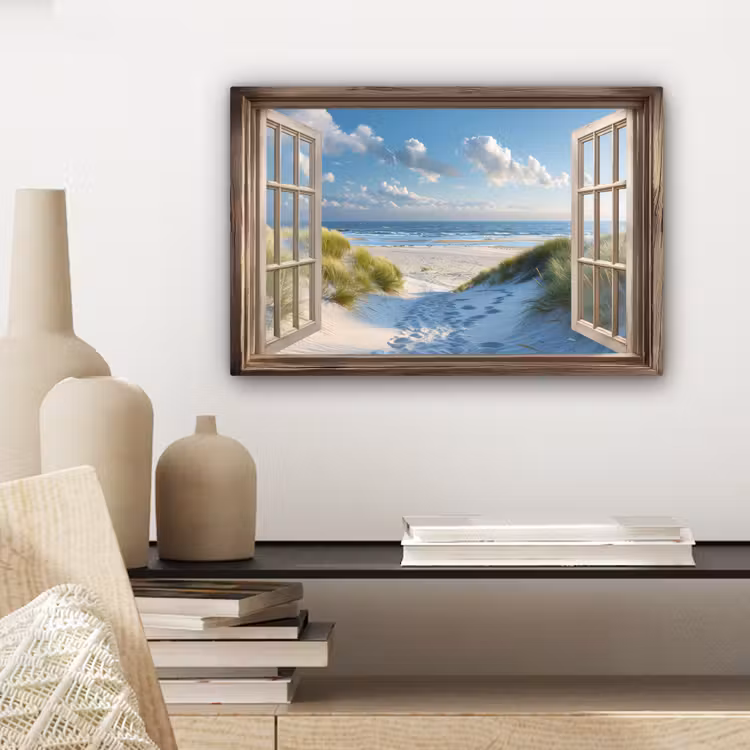 Doorkijk - Strand - Raam - Duinen - Zee canvas 2cm klein -sfeer6