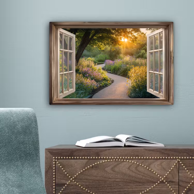 Doorkijk - Bloemen - Natuur - Zon - Pad canvas 2cm klein -sfeer4