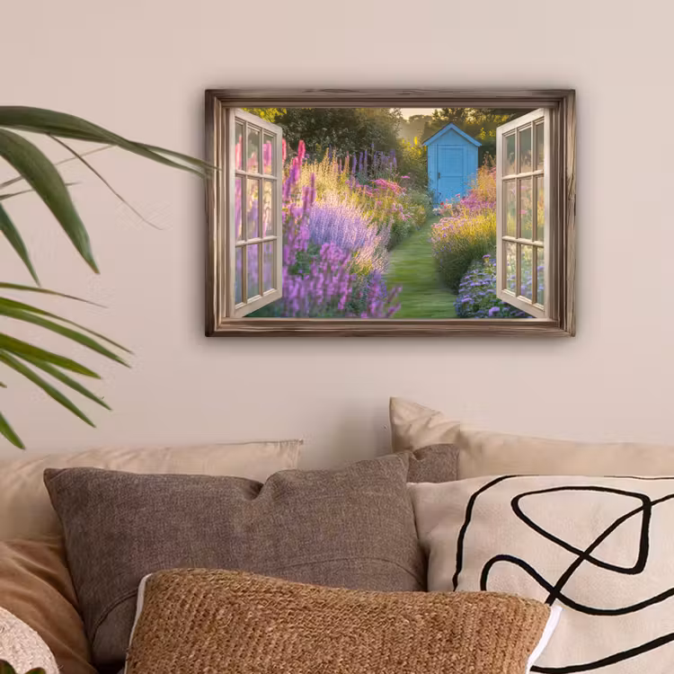 Doorkijk - Bloemen - Raam - Natuur canvas 2cm klein -sfeer1