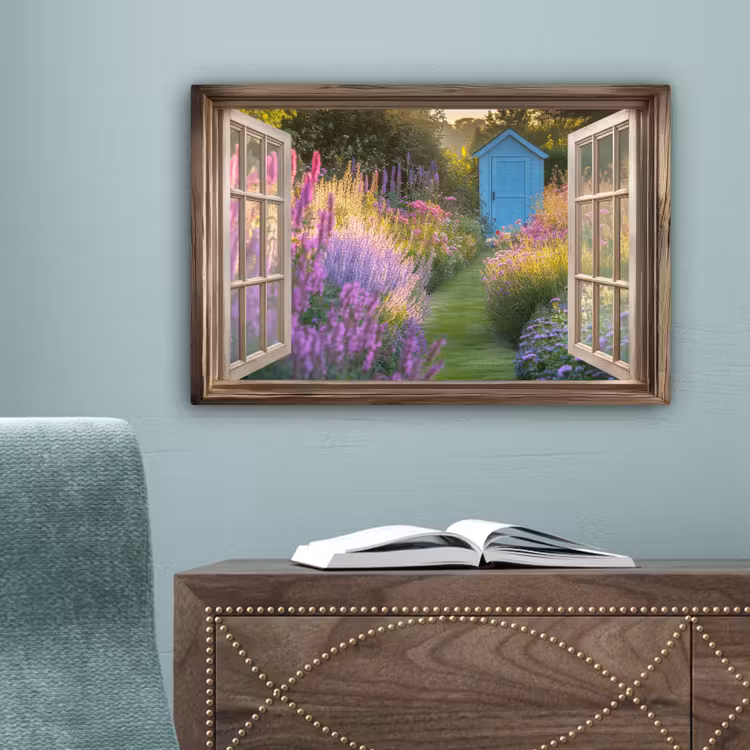 Doorkijk - Bloemen - Raam - Natuur canvas 2cm klein -sfeer4