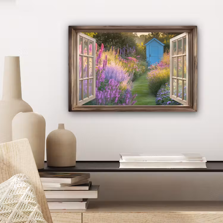 Doorkijk - Bloemen - Raam - Natuur canvas 2cm klein -sfeer6