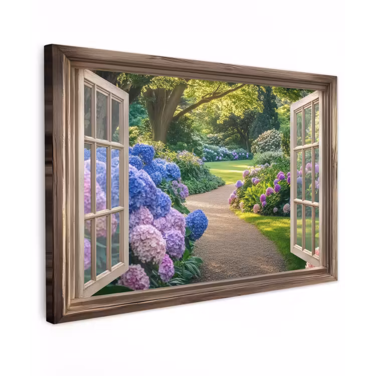 Doorkijk - Tuin - Raam - Hortensia - Bloemen canvas 2cm klein -z3d