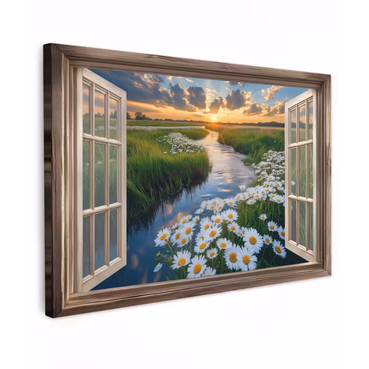 Doorkijk - Landschap - Raam - Water - Zonsondergang canvas 2cm klein -z3d