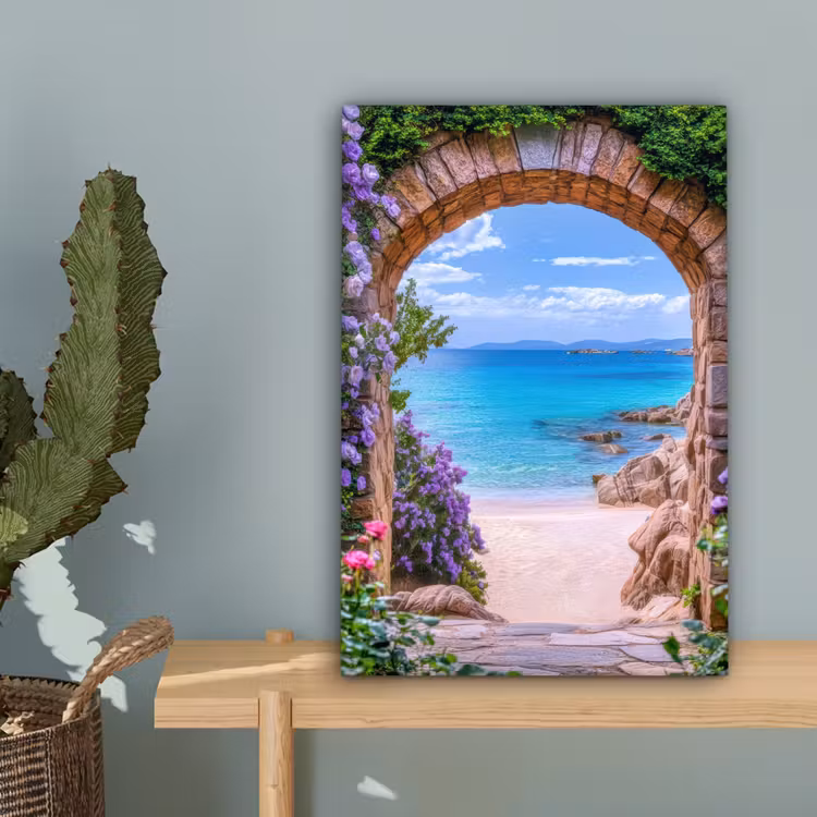 Doorkijk - Poort - Zee - Strand - Rotsen canvas 2cm klein -sfeer4