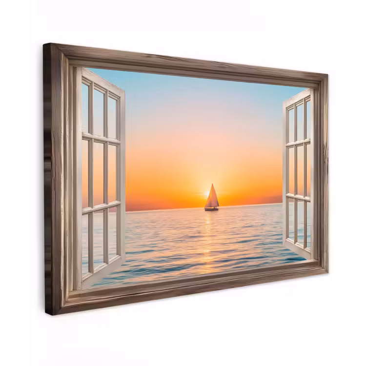 Doorkijk - Zee - Boot - Zonsondergang canvas 2cm klein -z3d
