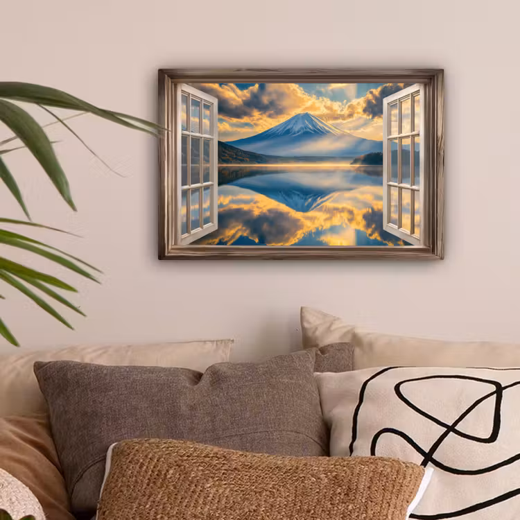 Doorkijk - Landschap - Bergen - Uitzicht - Raam canvas 2cm klein -sfeer1