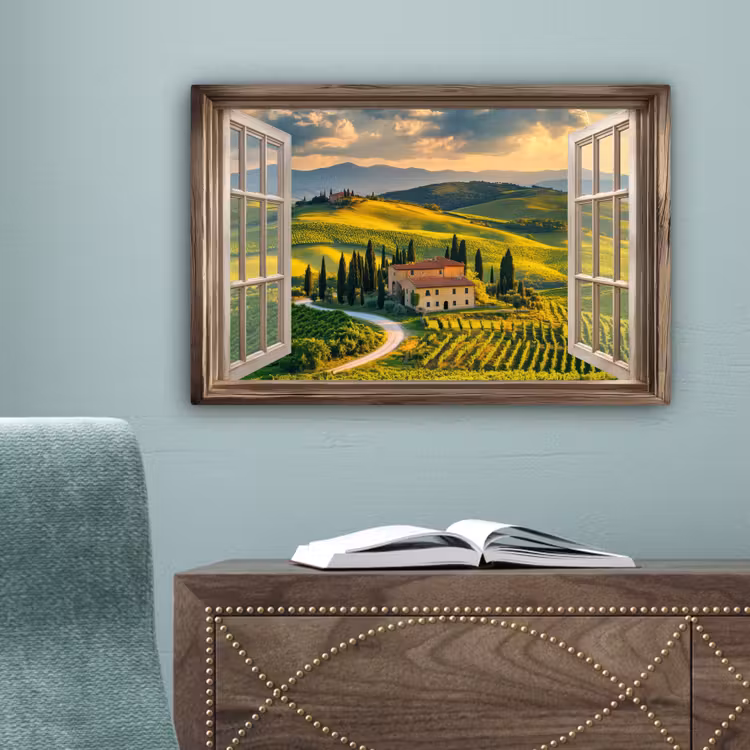 Doorkijk - Toscane - Uitzicht - Landschap - Zomer canvas 2cm klein -sfeer4