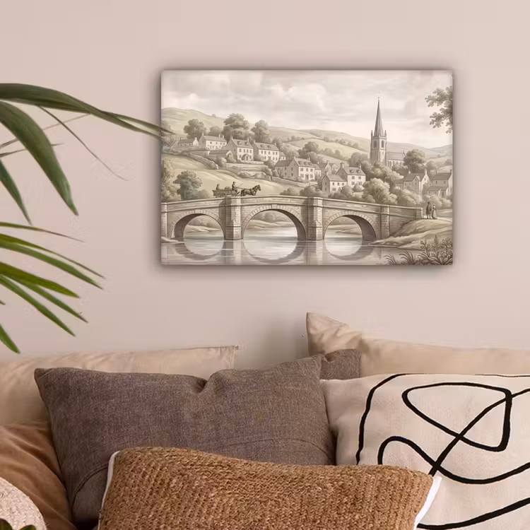 Dorp - Brug - Uitzicht - Groen canvas 2cm klein -sfeer1