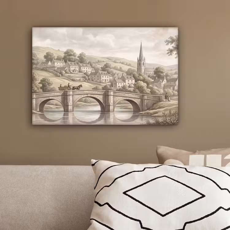Dorp - Brug - Uitzicht - Groen canvas 2cm klein -sfeer3