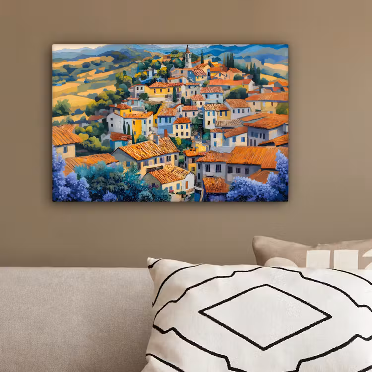 Dorp - Heuvels - Landschap - Bomen canvas 2cm klein -sfeer3