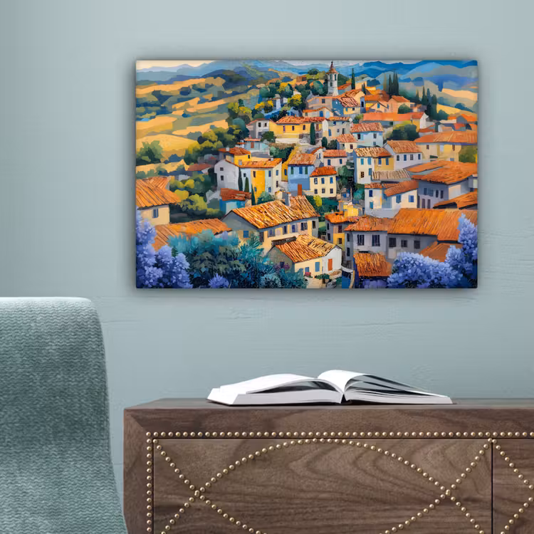 Dorp - Heuvels - Landschap - Bomen canvas 2cm klein -sfeer4