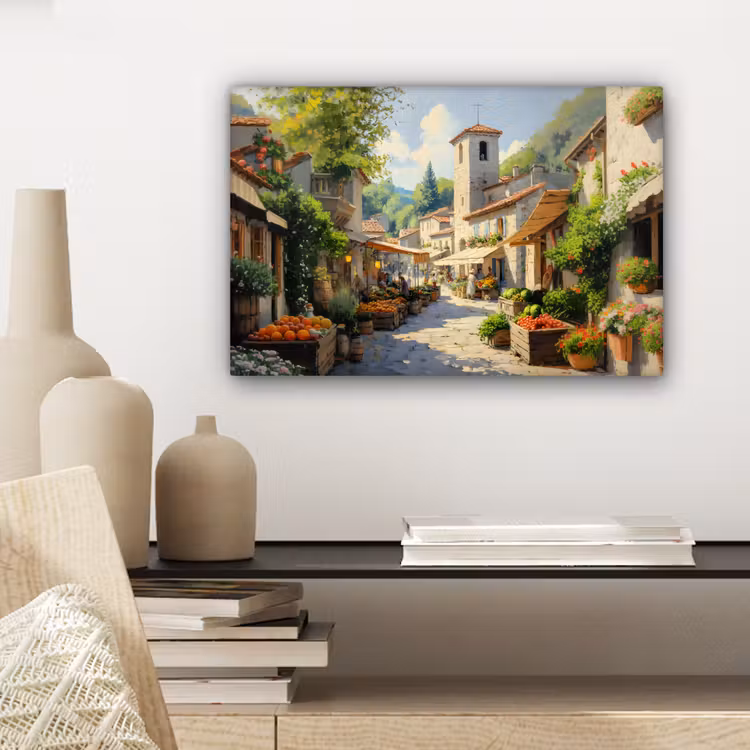 Dorp - Zon - Kraampjes - Huizen canvas 2cm klein -sfeer6