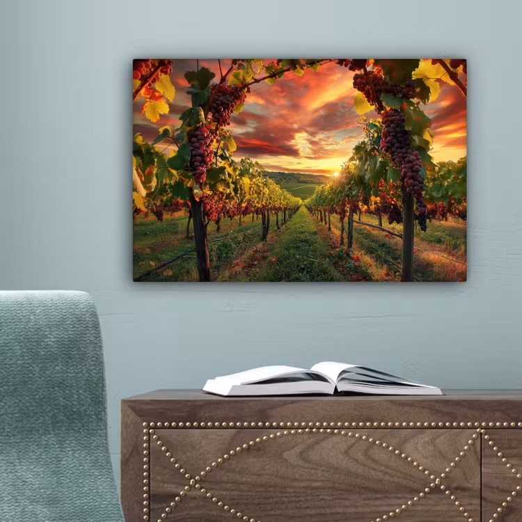Wijngaard - Druiven - Zonsondergang canvas 2cm klein -sfeer4