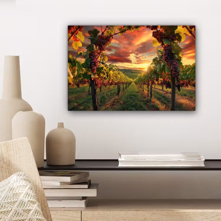 Wijngaard - Druiven - Zonsondergang canvas 2cm klein -sfeer6