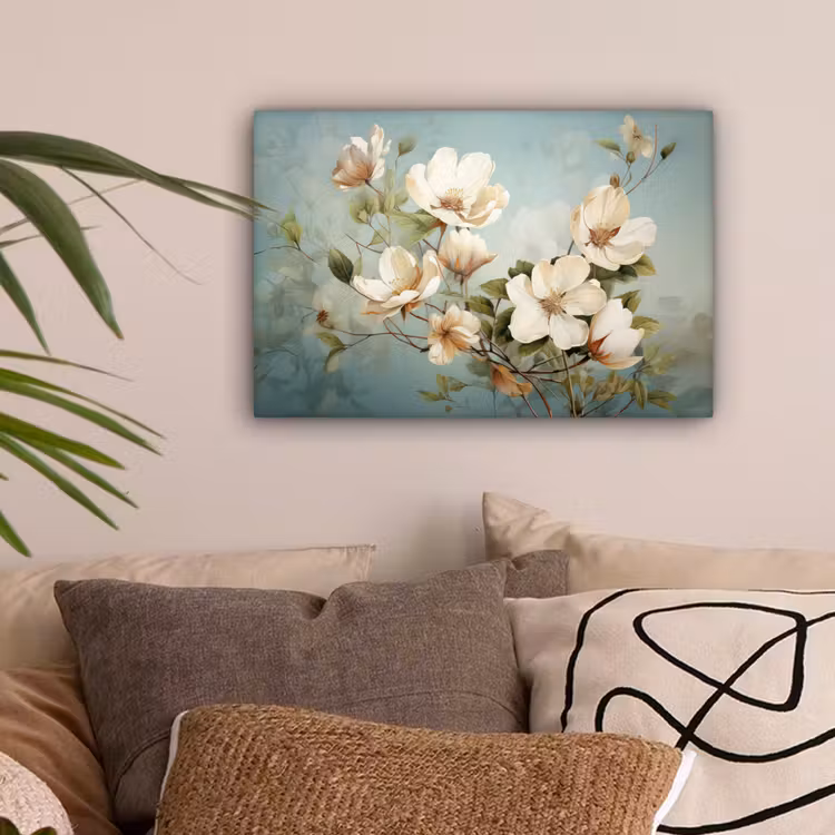 Vintage - Bloemen - Wit - Takken Natuur canvas 2cm klein -sfeer1