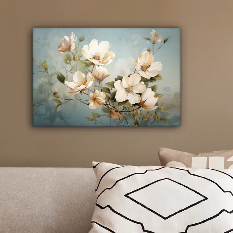 Vintage - Bloemen - Wit - Takken Natuur canvas 2cm klein -sfeer3
