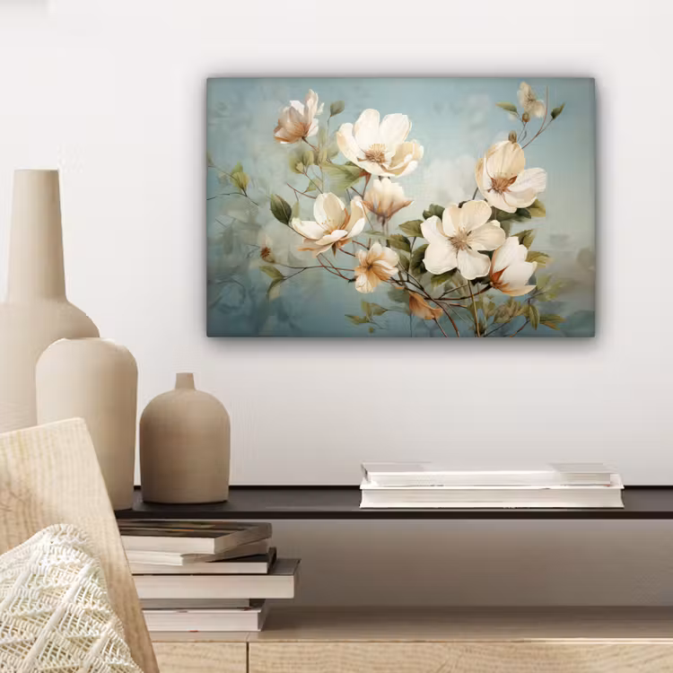 Vintage - Bloemen - Wit - Takken Natuur canvas 2cm klein -sfeer6