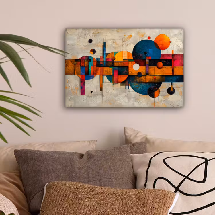 Vintage - Moderne kunst - Oranje - Geometrische vormen canvas 2cm klein -sfeer1