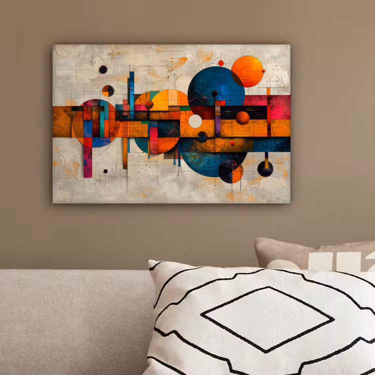 Vintage - Moderne kunst - Oranje - Geometrische vormen canvas 2cm klein -sfeer3