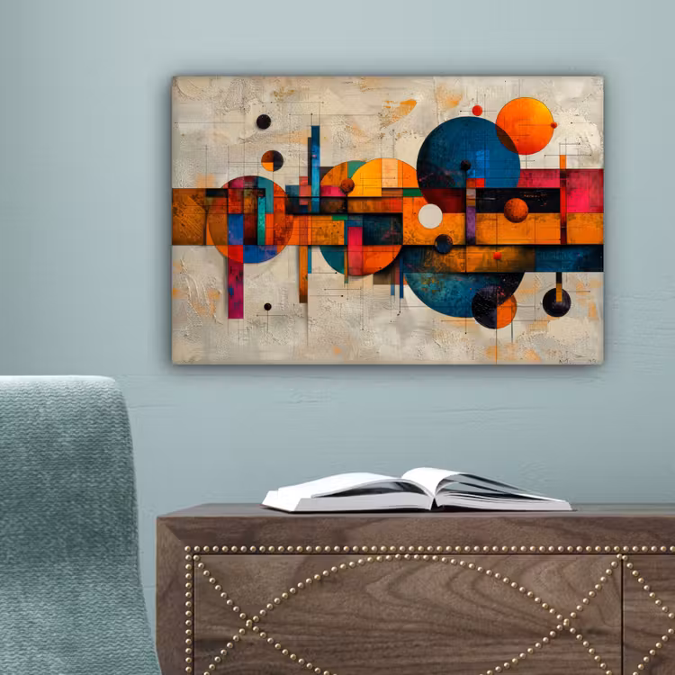 Vintage - Moderne kunst - Oranje - Geometrische vormen canvas 2cm klein -sfeer4