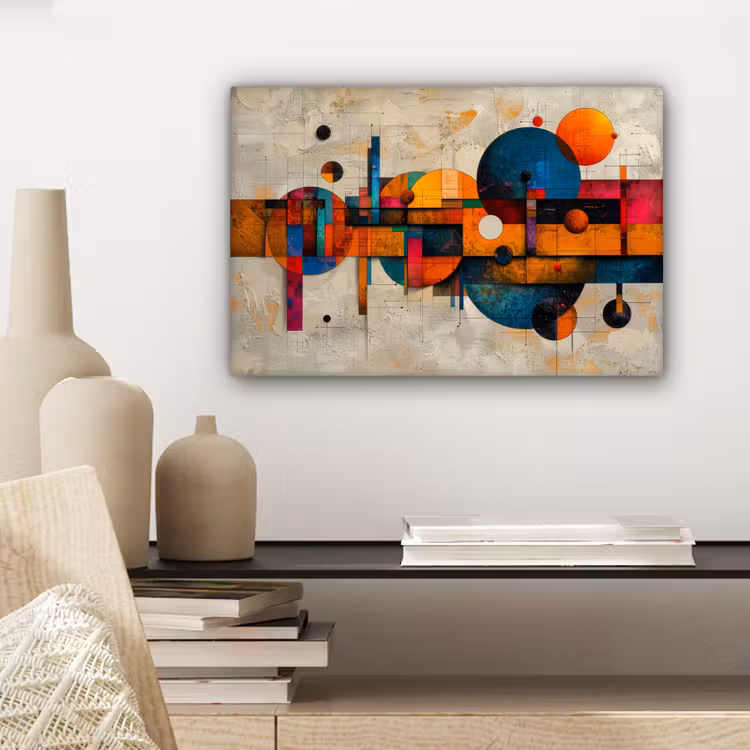 Vintage - Moderne kunst - Oranje - Geometrische vormen canvas 2cm klein -sfeer6