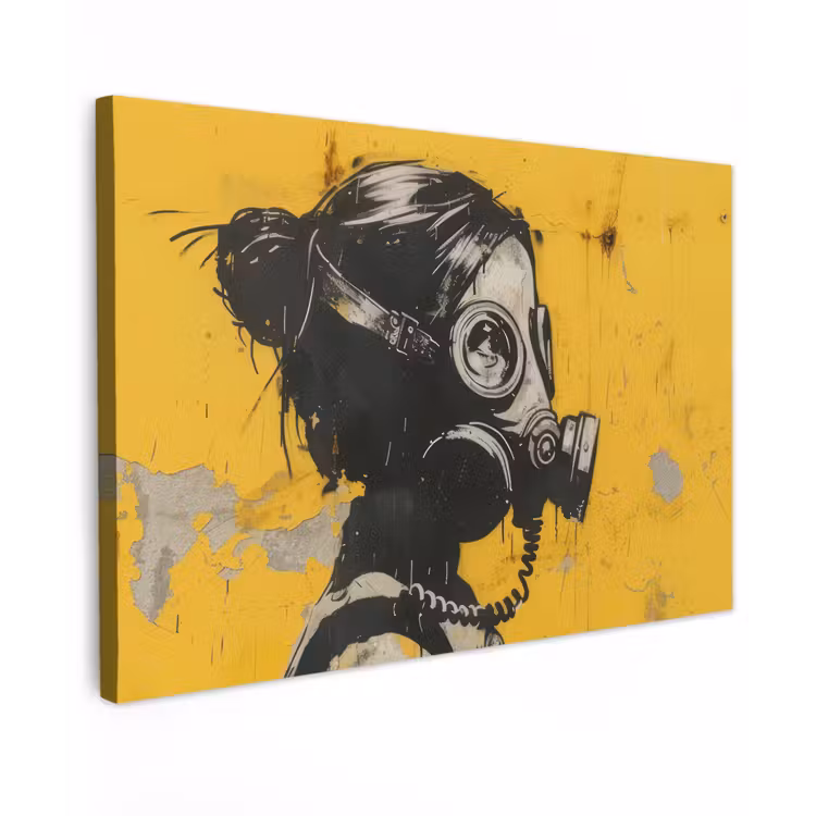 Vintage - Street art - Meisje - Masker - Geel - Banksy canvas 2cm klein -z3d