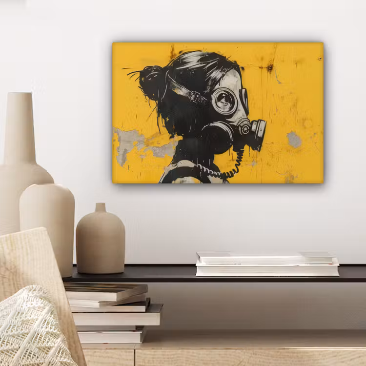 Vintage - Street art - Meisje - Masker - Geel - Banksy canvas 2cm klein -sfeer6