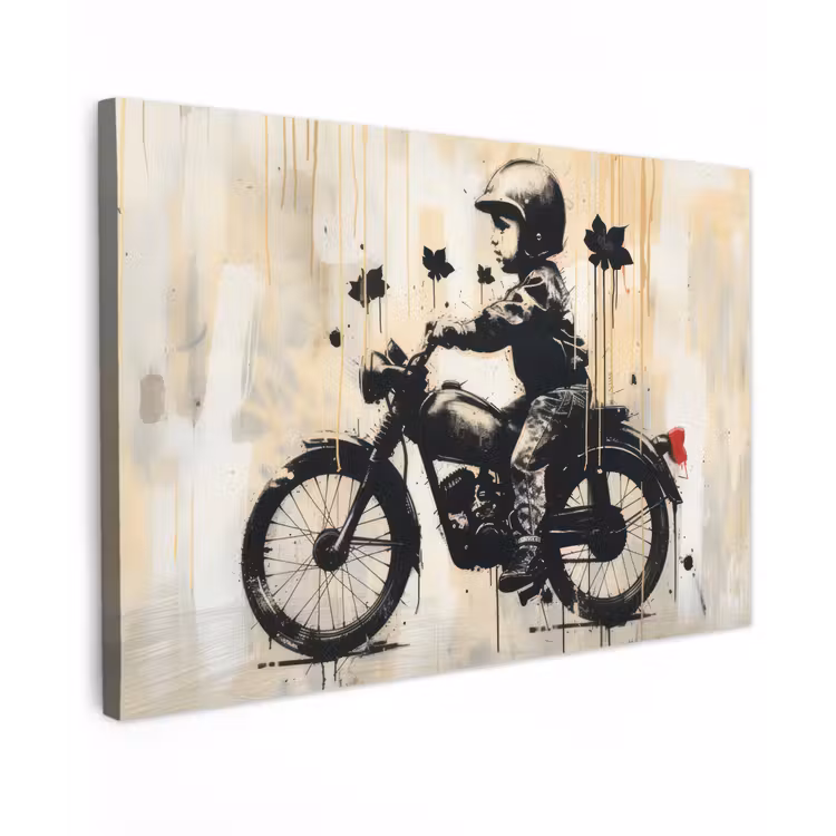 Vintage - Street art - Motor - Jongen - Graffiti - Zwart - Banksy canvas 2cm klein -z3d