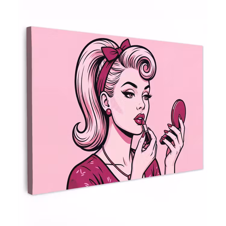 Vintage - Vrouw - Roze canvas 2cm klein -z3d