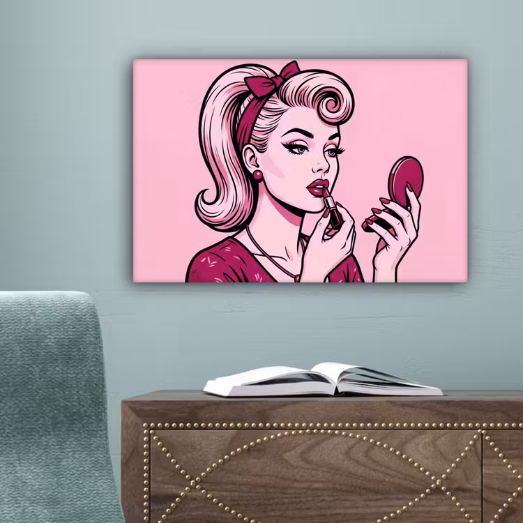 Vintage - Vrouw - Roze canvas 2cm klein -sfeer4