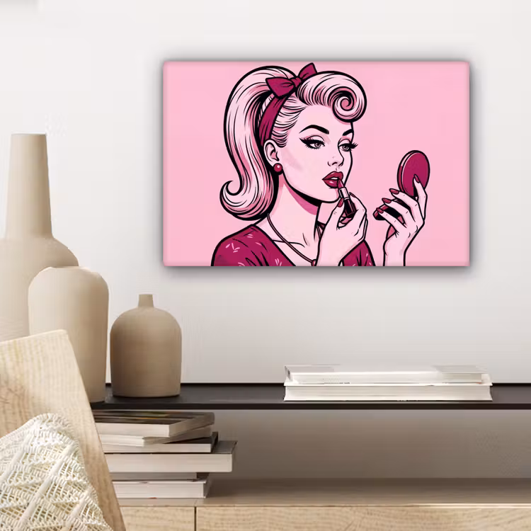 Vintage - Vrouw - Roze canvas 2cm klein -sfeer6