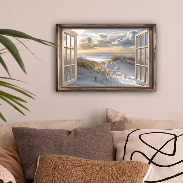 Doorkijk - Strand - Duinen - Zee - Natuur canvas 2cm klein -sfeer1