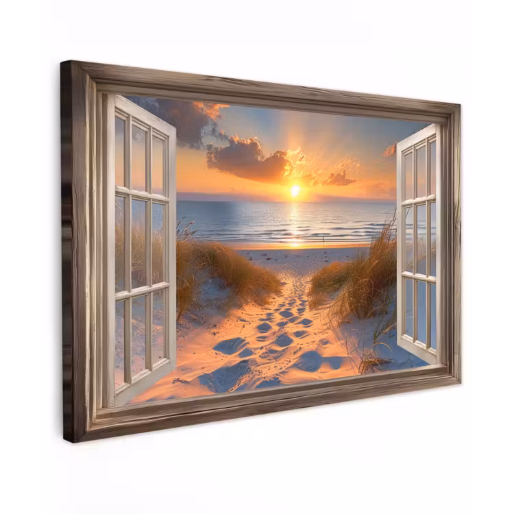 Doorkijk - Strand - Duinen - Zonsondergang canvas 2cm klein -z3d