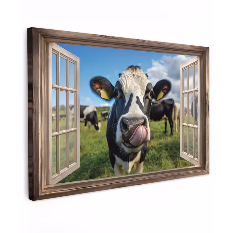 Doorkijk - Koe - Weiland - Dieren - Natuur canvas 2cm klein -z3d