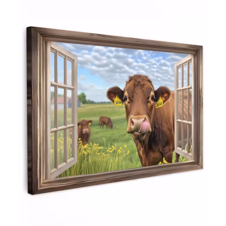 Doorkijk - Koe - Weiland - Landschap - Dieren canvas 2cm klein -z3d