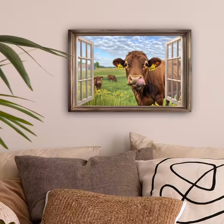 Doorkijk - Koe - Weiland - Landschap - Dieren canvas 2cm klein -sfeer1
