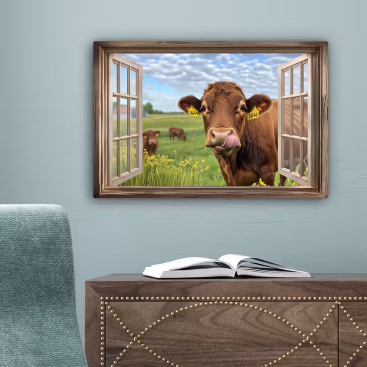 Doorkijk - Koe - Weiland - Landschap - Dieren canvas 2cm klein -sfeer4