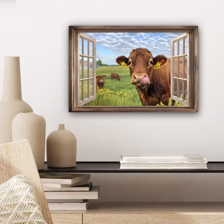 Doorkijk - Koe - Weiland - Landschap - Dieren canvas 2cm klein -sfeer6
